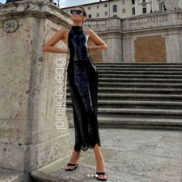 ZARA NEW WOMAN MIDI HALTER NECK KNIT DRESS WITH SEQUINS BLACK S - Picture 2 of 10